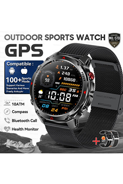 Choice7 ساعة ذكية T-Rex 3 Pro بنظام GPS ثنائي النطاق، حزام شبكي أسود، مقاومة ...