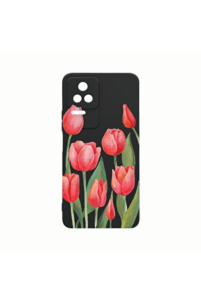 bestcase Силиконов калъф, съвместим с Xiaomi Poco M5s, Червени лалета, Устойч...