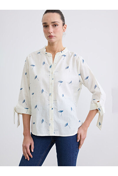 LC Waikiki Nevavm Women's Shirt with Ruffled Collar and Pattern