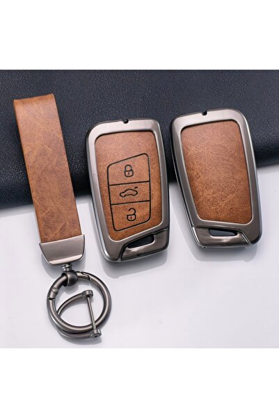Choice1 Brown New Zinc Alloy Leather Car Key Case For VW Volkswagen Passat B8...