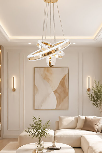 Turanconcept Begonya Modern Tasarım Sarkıt Led Avize 3 Renk Işık Kristal Görü...