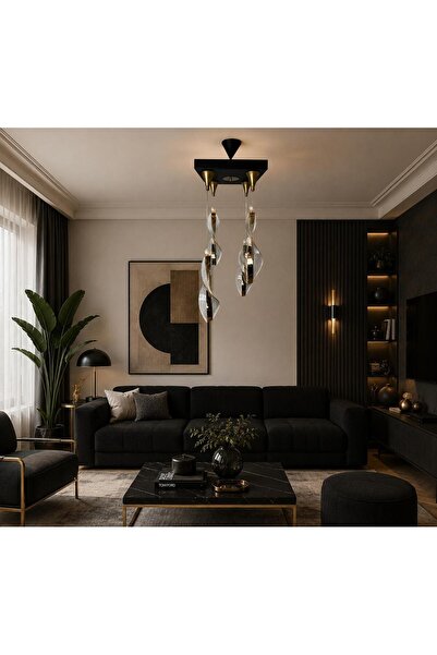 BİAVİZE SİYAH KARE KASA 4LÜ YAPRAK LEDLİ MODERN SARKIT(3RENK)