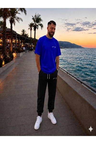 FAEL LİFE Unisex Wide Cut T-Shirt and Sweatpants King Hand Printed Set