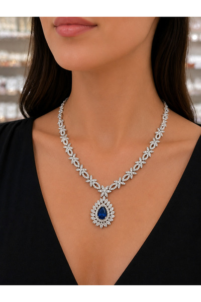 ÇELİKSİLVERTAKI Safir Taşlı Gümüş Gerdanlık