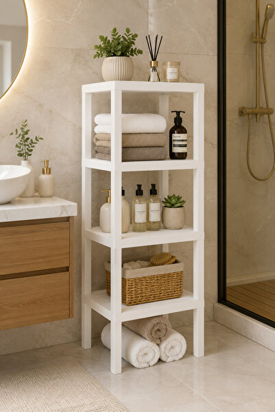 Metsar Home 4 Katlı S Beyaz Banyo Rafı - Banyo Düzenleyici Çok Amaçlı Banyo,M...