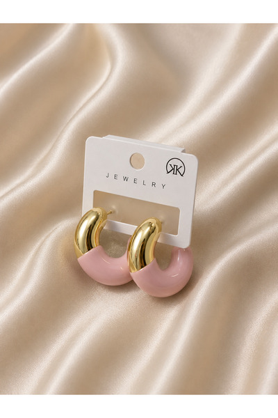 Becha Bijuteri Colorful Enamel Gold Detailed Hoop Steel Earrings