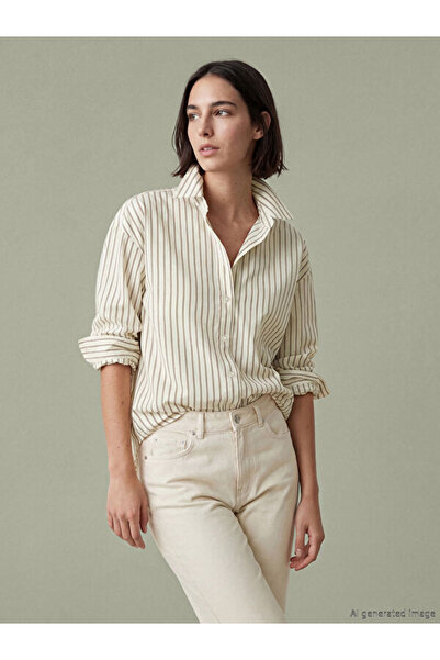 LC Waikiki Rmz Gi̇yi̇m Farkiyla Striped Loose Fit Poplin Women's Shirt