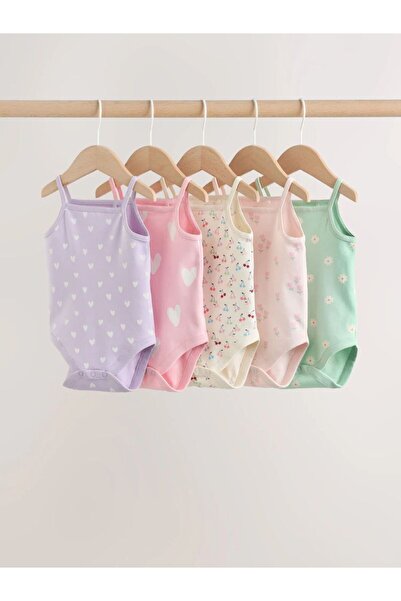 Next Baby Cotton Pink Cream Printed Rope Strap Bodysuit Set of 5