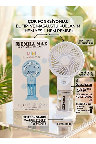 BESTTOYS Sulu Spreyli Mini El Vantilatörü - USB Şarjlı Masaüstü Standlı Soğut...