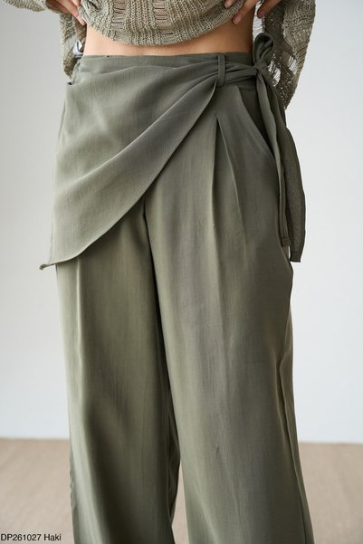 CELITA Women's Oversized Trousers with Tie at the Waist and Scarf