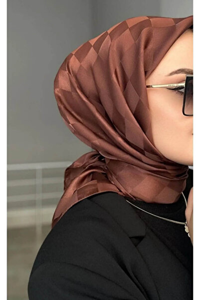 FLORA TEKSTİL Dama Patterned Jacquard Scarf Brown Jkr24147