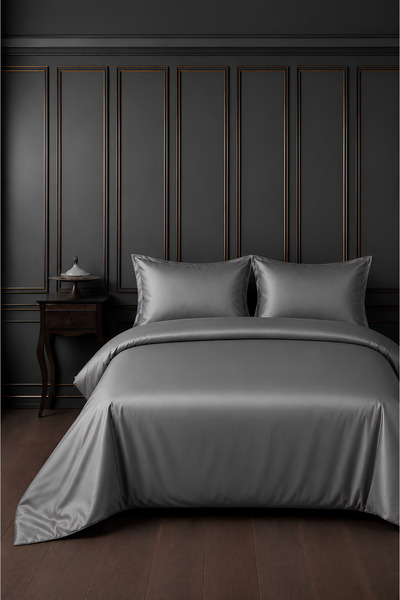 remtex 100% Cotton Dark Gray Satin (83 Thread-125 Gsm) Double Duvet Cover Set...