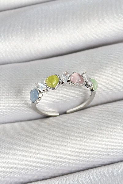 MEKs Brass Row Heart Figured Zircon Stone Silver Color Adjustable Women's Y? ...