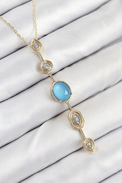 ETC Brass Chain Blue Gold Color Zircon Stone Y Necklace 5886 - Miyng3511-8653