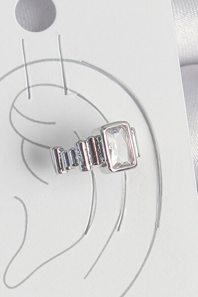 ETC Brass Silver Color Square Zircon Stone Women's Cartilage Model Earrings 5...