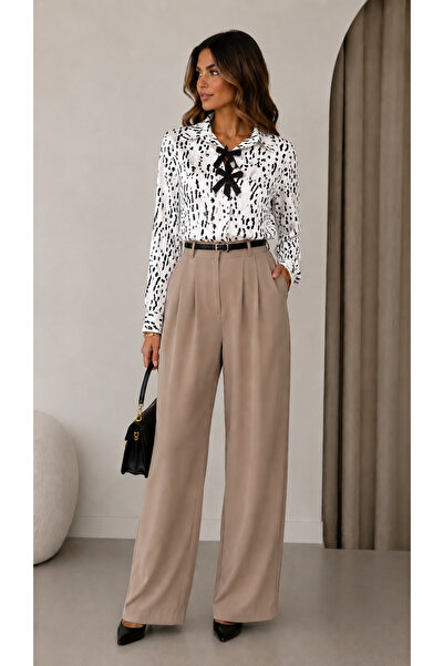 Get Crazy Women's Satin Zebra Patterned Belted Shirt
