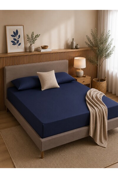 HOME AURAA Essential Single Fitted Sheet 90 x 200 + 25 cm – Navy