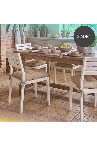 Bhomesconcept 2'Li Set 45x45 Cm Bej Bağcıklı Sandalye Minderi - Pamuk Polyest...