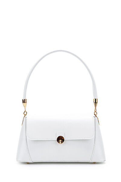 minebag Clamshell Lock Detailed Baguette Women's Shoulder Bag Oslo White