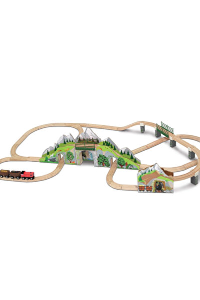 Melissa & Doug مجموعة قطار الأنفاق الجبلية مع نفقين، مؤثرات صوتية، عربات منجم...