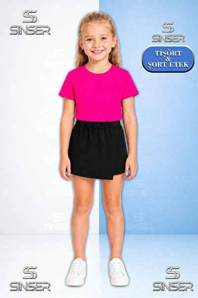 SS SİNSER Team Girl's Plain Unprinted Short Sleeve T-Shirt Shorts Skirt