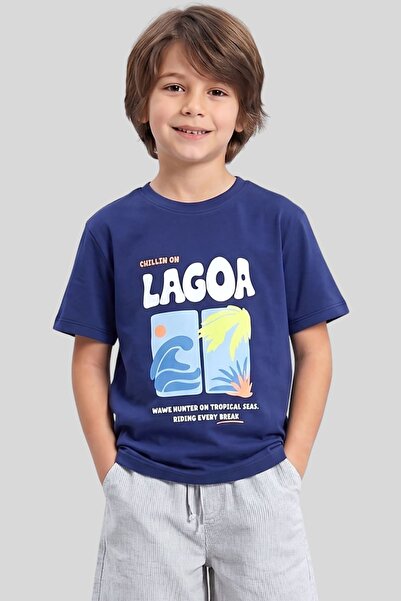 ww waka waka kids store تي شيرت صيفي برقبة دائرية مطبوع عليه Lagoa مصنوع من ا...