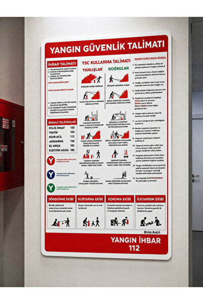 ünalgrup لافتة تعليمات السلامة من الحرائق مقاس 25 × 35 سم من مادة PVC لافتة ت...