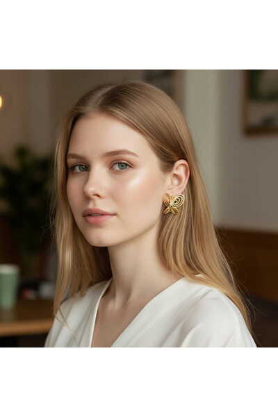 HOBİSY GIFT SHOP Innocence Museum Butterfly Earrings Gold Color, Steel Anti-A...