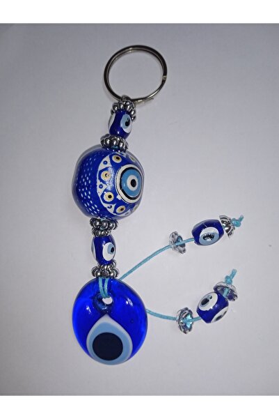 armora tedarik Handmade Keyring Ceramic Ball Blue with Glass Evil Eye Beads