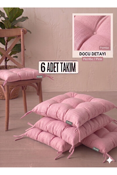 Mirayra Tekstil 6'lı Sandalye Minderi Seti Bağcıklı Pofidik Mutfak Balkon San...