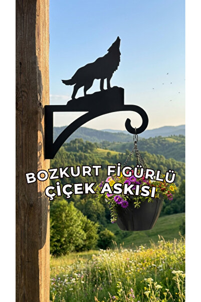 Metalciklerim Metal Saksı Askılığı - Bozkurt Figürlü Duvar Tipi Dekoratif Çiç...