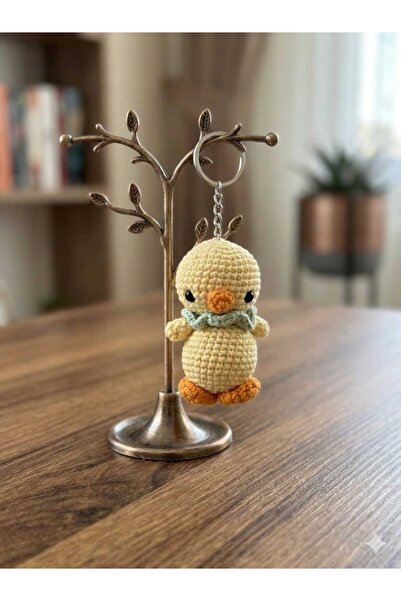 Bir Kırtasiye Amigurumi Fularlı Ördek Figürlü Örgü Anahtarlık Çanta Araba Süsü