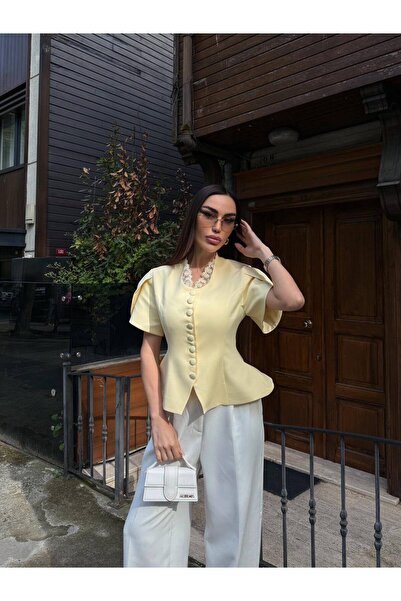 LOKADI Jachetă peplum cu detalii din dantelă pentru femei - Jachetă elegantă ...