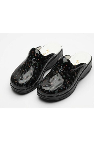 BLUMSABOTERLİK Black Polka Dot Pattern Women's Sabo Full Orthopedic and Anato...