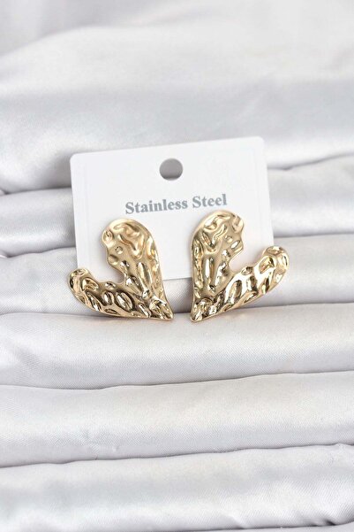 Inure Jewelry 316L Steel Gold Color Heart Model Women's Earrings
