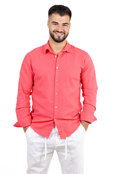 MAXWEAR Coral 100% linen shirt with regular collar