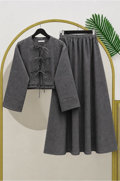 MODA Sofya keten üç bağlamalı etekli takım