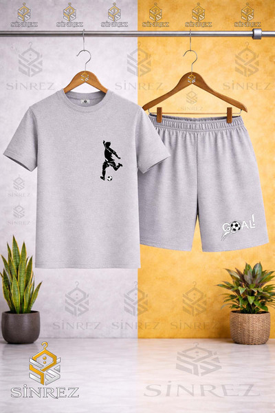 SİNREZ Crew Neck Footballer Syh Sol Ust Printed T-Shirt - Shorts Set