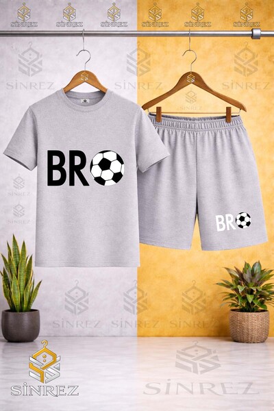 SİNREZ Crew Neck Kids Bro Top Yazi Black Printed T-Shirt - Shorts Set
