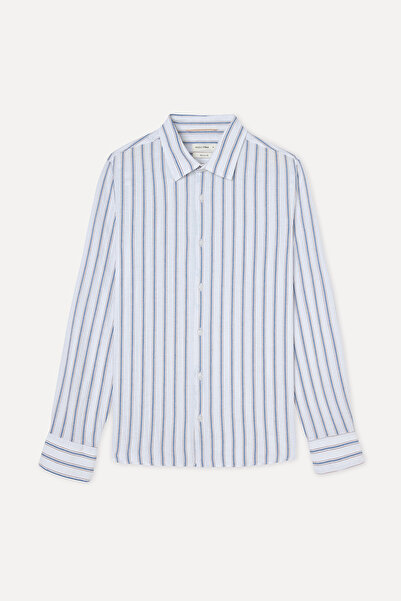 Mudo Men's White Striped Regular Fit Long Sleeve Shirt