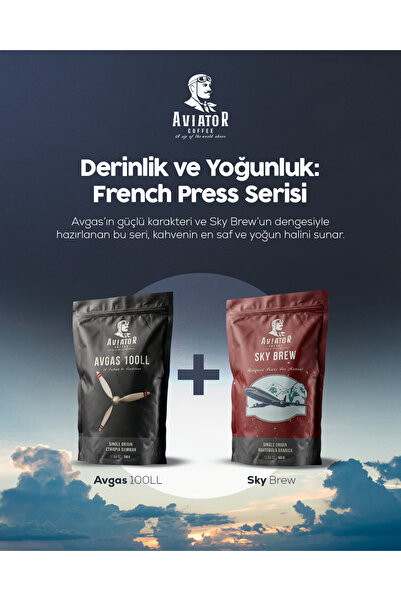 Aviator Coffee French Press Serisi Özel Kahve Seti 2x500g - Avgas 100LL & Sky...