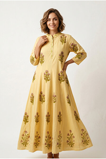 OEM Elegant long dress made of hand-printed Cotton