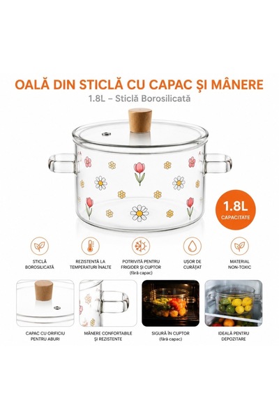 OEM 1.8L Borosilicate Glass Pot with Printed