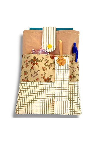Lucille Craftshop Husă de Carte Handmade – Design Vintage Floral și Carouri Bej