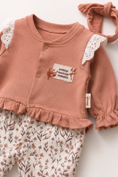 MUHINO Baby Girl Ruffle Floral Patterned Bandana Jumpsuit Set 0-6 Months
