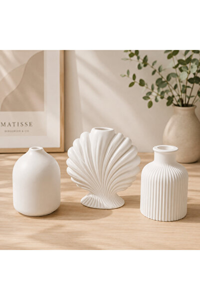 VANTES Set of 3 White Decorative Vases – Modern Bohemian Minimalist 3-Piece C...
