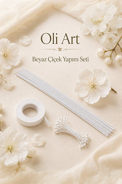 OLİ Art Beyaz Çiçek Yapım Seti 1,5 mm 60 cm Çiçek Teli 40 m Beyaz Çiçek Bandı...
