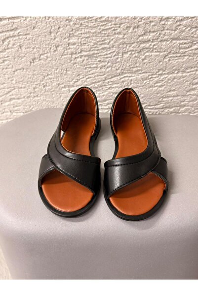 Beyond Women's Black Open-Front Leather Sandals 1cm Byndpwr03