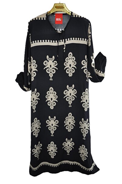 elma abone Plus Size Mother's Viscose Patterned Dress
