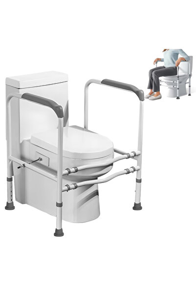 Snooe Toilet Safety Rails for Seniors, Adjustable Height Width Bathroom Assis...